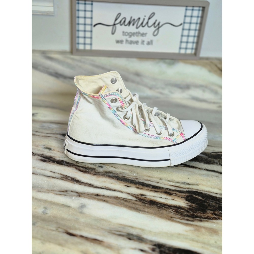Converse Chuck Taylor All Star Platform White Rainbow Embroidery Women 7 Street - Picture 10 of 11